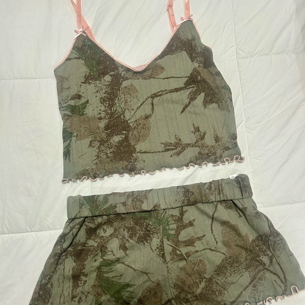 Urban Outfitters Green Camo Pajama Set